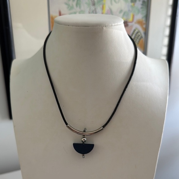 Vintage MCM Black and Silver Tone Necklace with Pendant - Picture 1 of 4